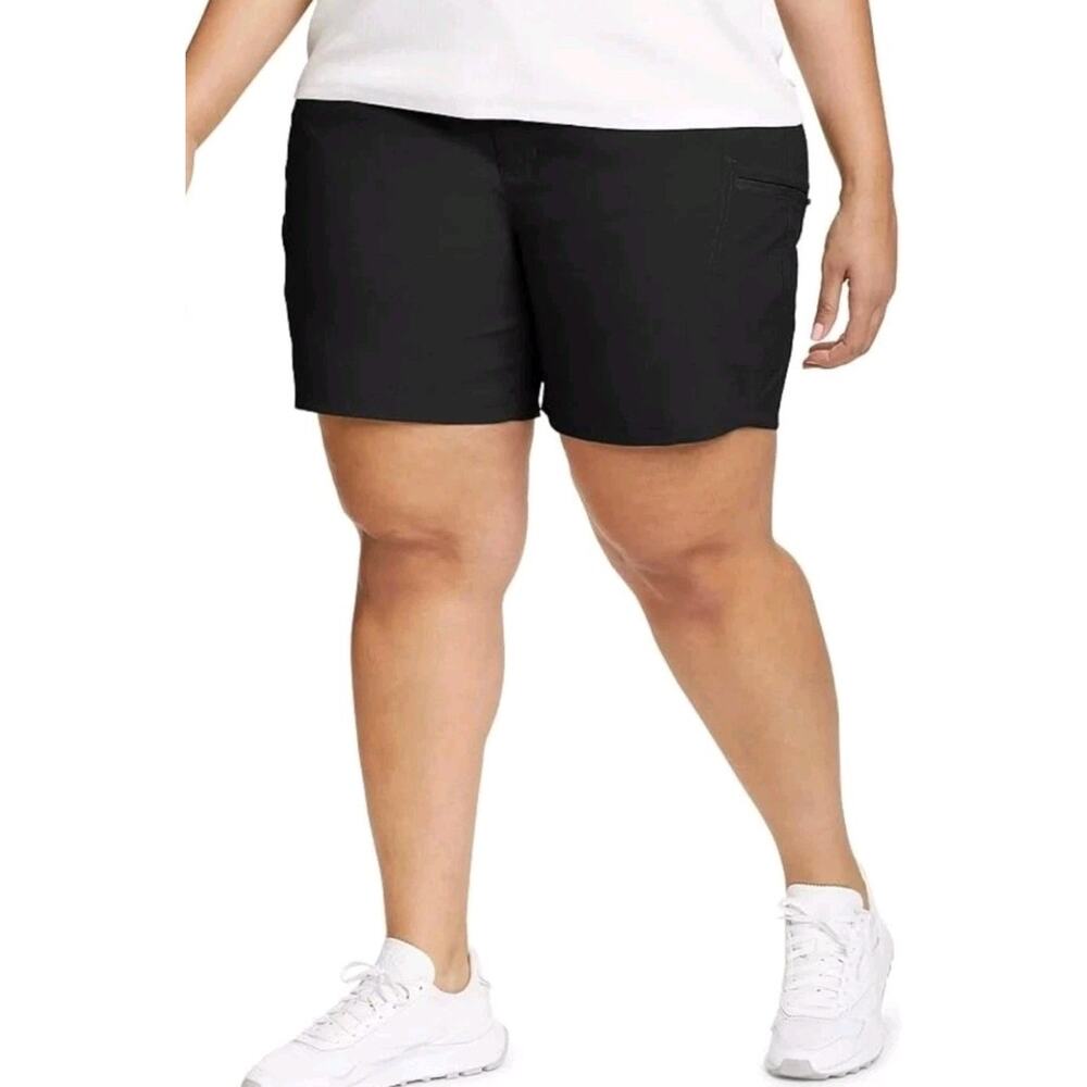 NEW Eddie Bauer Rainier Shorts Womens Plus 24W Black Hiking Outdoor Fishing 6.5"
